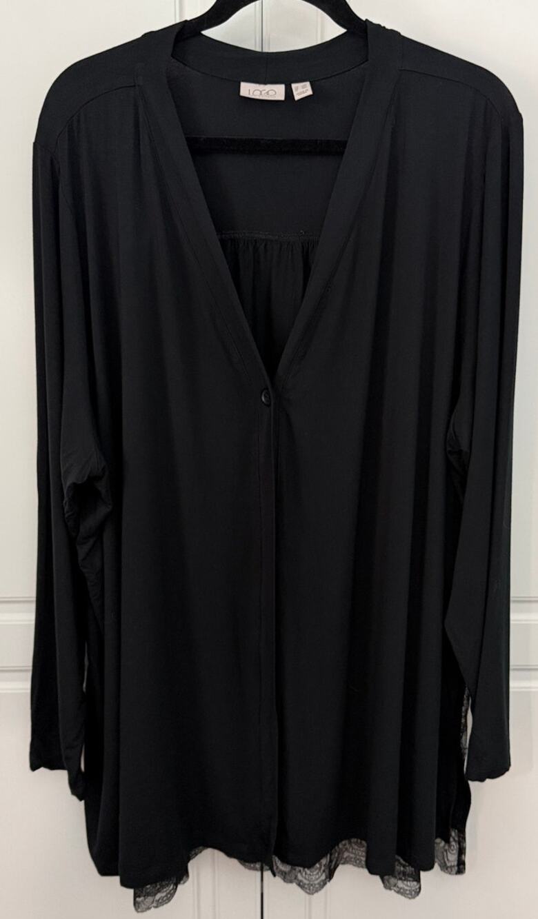 LOGO by Lori Goldstein Black Lace Back Cardigan w/Single Button Size 3X  NWOT